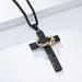 Men's Jewelry Retro Titanium Steel Wreath Cross Necklace Two Color Wood Grain Stainless Steel Prayer Pendant Literary Cold Jewelry_ipsvogv.com