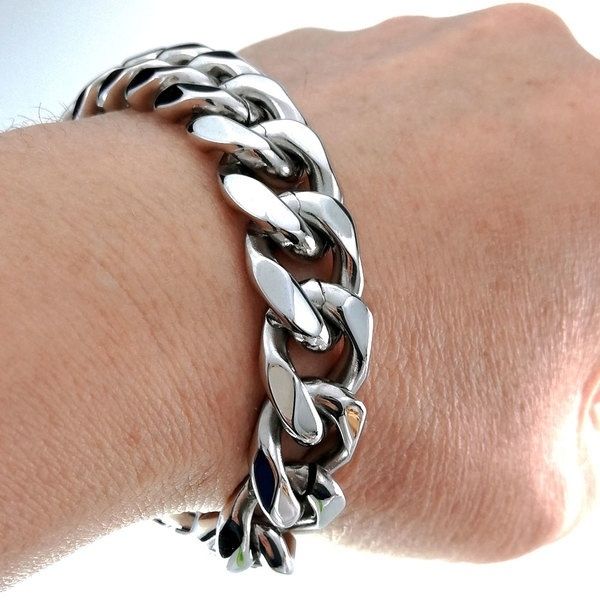 Men stainless steel 15mm Width Cuban Bracelet 19cm 20cm 21cm 22cm 23cm 24cm_ipsvogv.com
