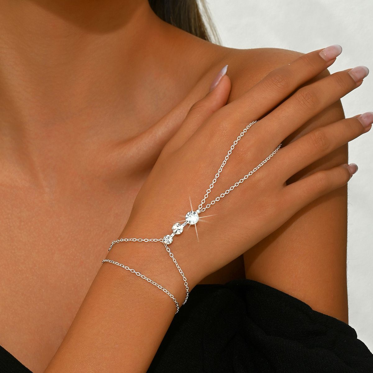 Women’s Jewelry Set Fashion Diamond Finger Bracelet Ladies Jewelry All Match High End Bride Zircon Hand Chain Bracelet_ipsvogv.com