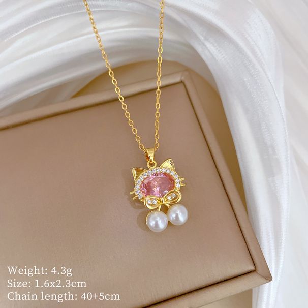 Cat 【 】 Pearl Light Luxury Charm Gorgeous Full Diamond Necklace Women's Versatile Clavicle Titanium Steel Chain 【 】_ipsvogv.com