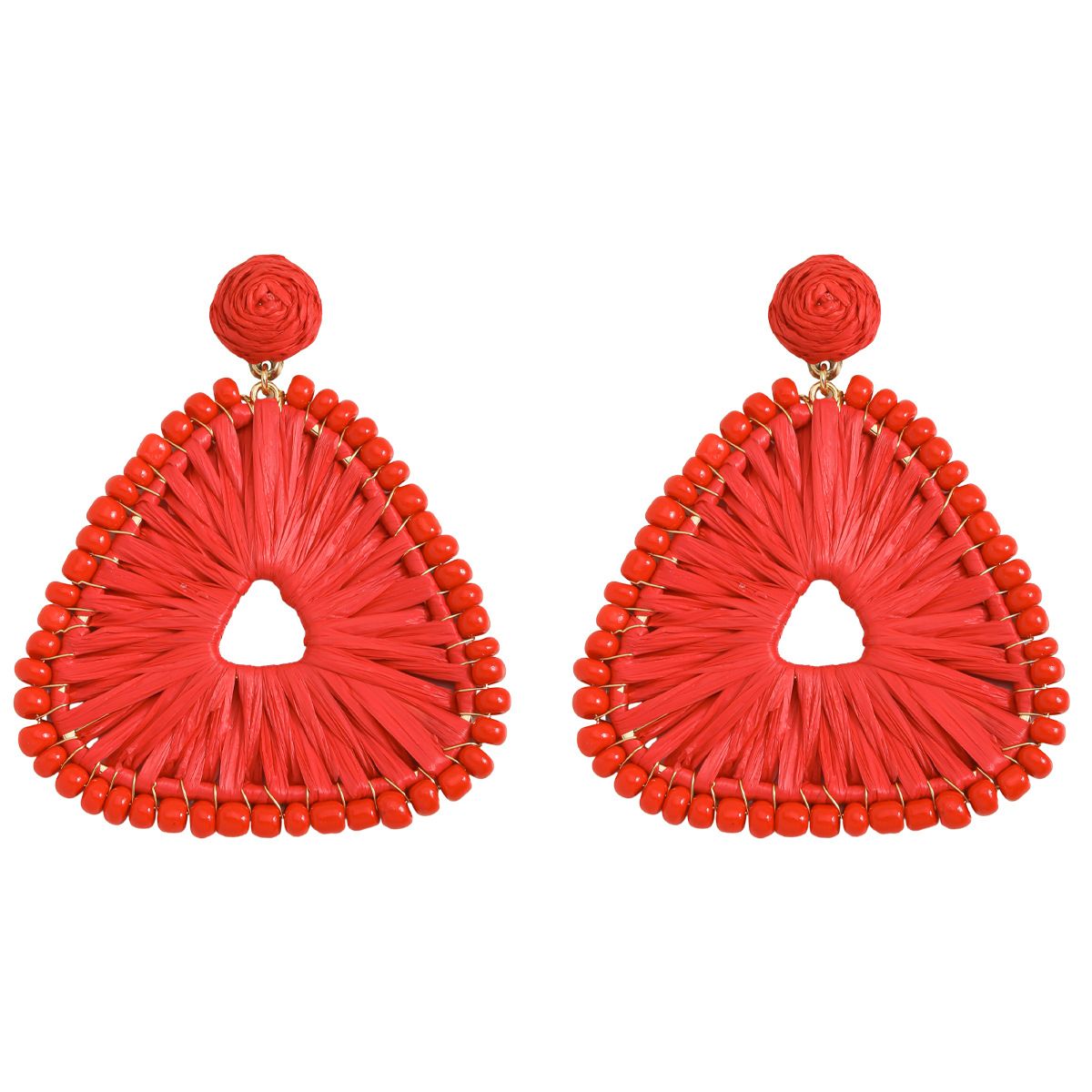 New summer seaside holiday style earrings raffia hand woven rice bead earrings geometric square sweet earrings_ipsvogv.com