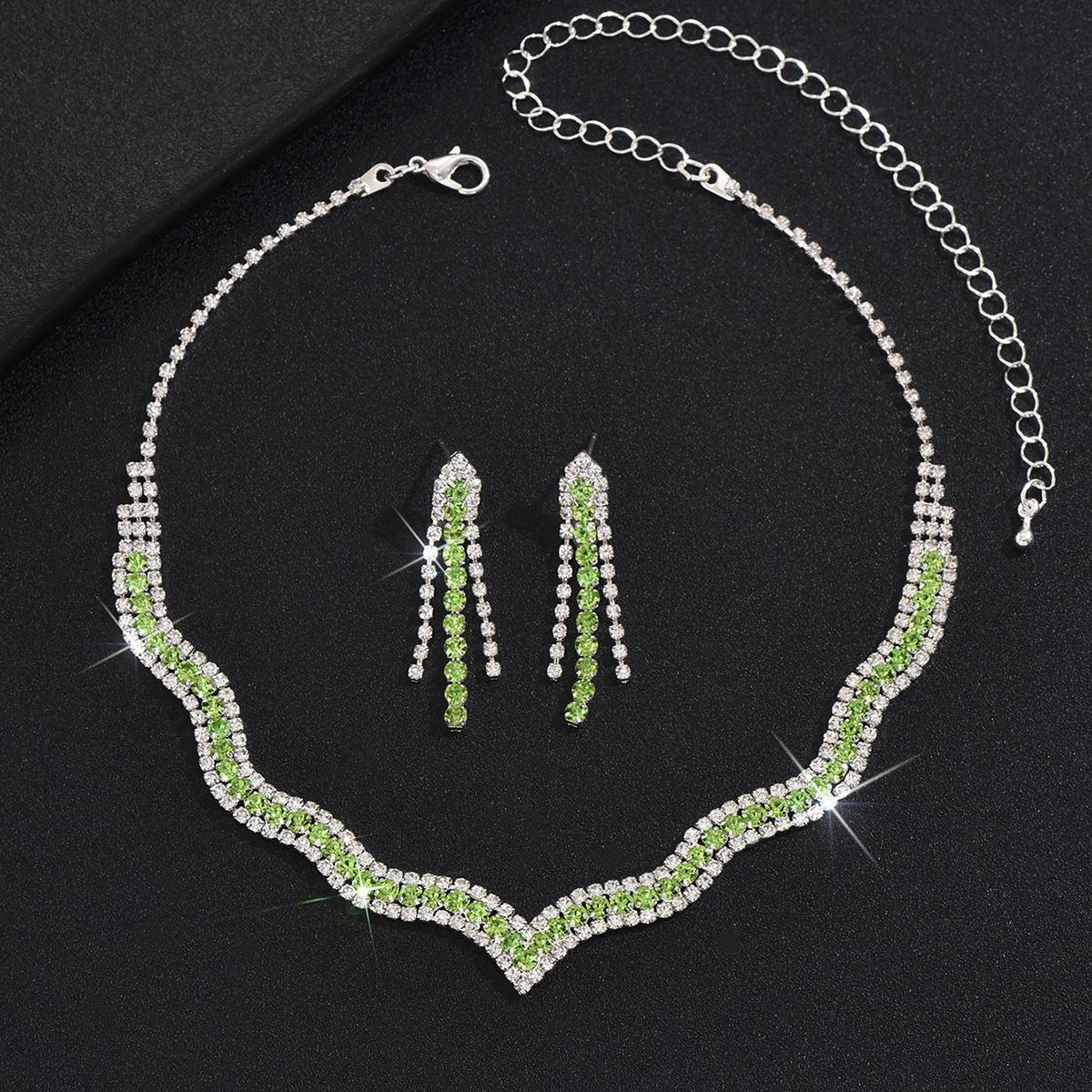Hot Selling Exquisite Claw Necklace Earrings Bracelet Multicolor Rhinestone Collarbone Chain Evening Accessories Women's_ipsvogv.com