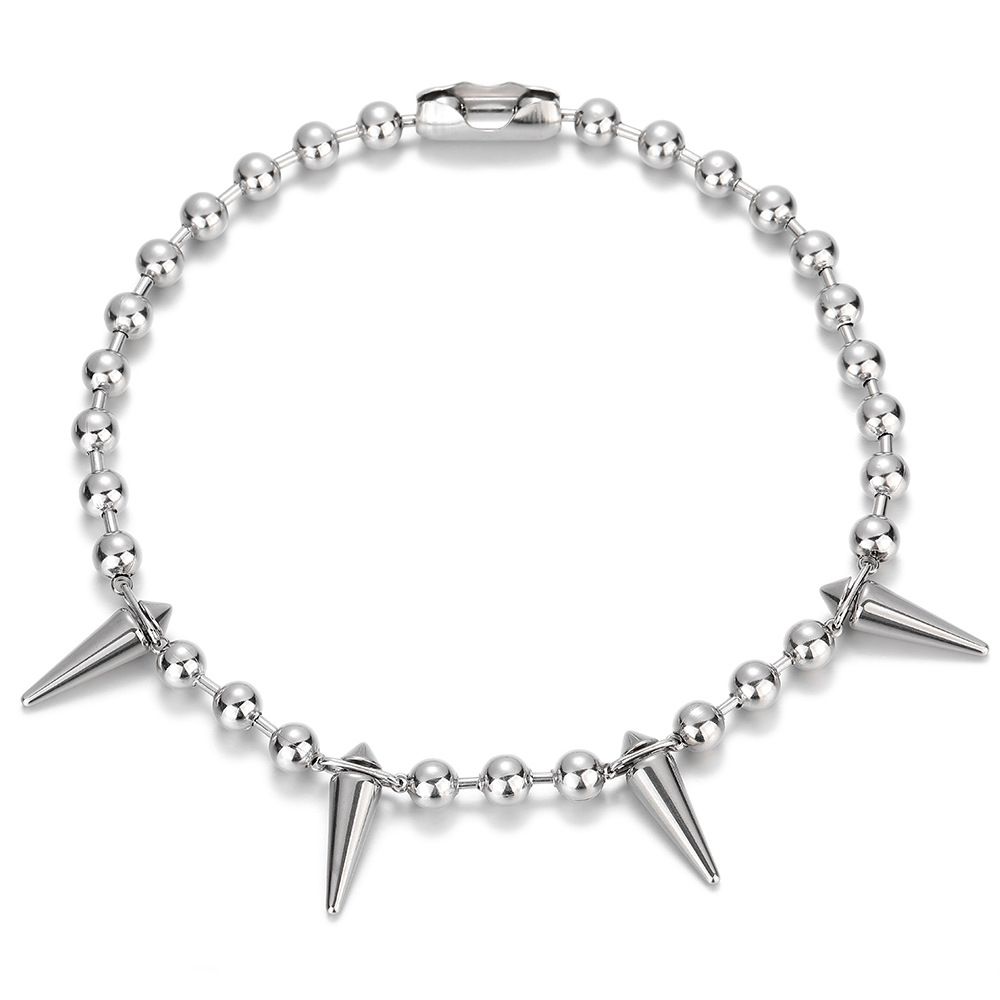 Sweet Cool Exaggerated Round Bead Chain Cone Rivet Clavicle Chain Collar Necklace Men's and Women's Accessories High end_ipsvogv.com