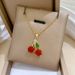 【 Titanium Steel 】 Fruit Red Cherry Light Luxury Temperament Gorgeous Full Diamond Necklace Women's Versatile Collarbone_ipsvogv.com