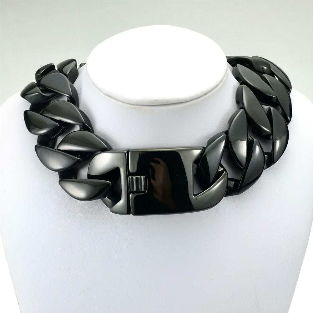 Black Vacuum Plating 316L Stainless Steel Width 32mm Very Heavy 40-55cm Big Necklace_ipsvogv.com