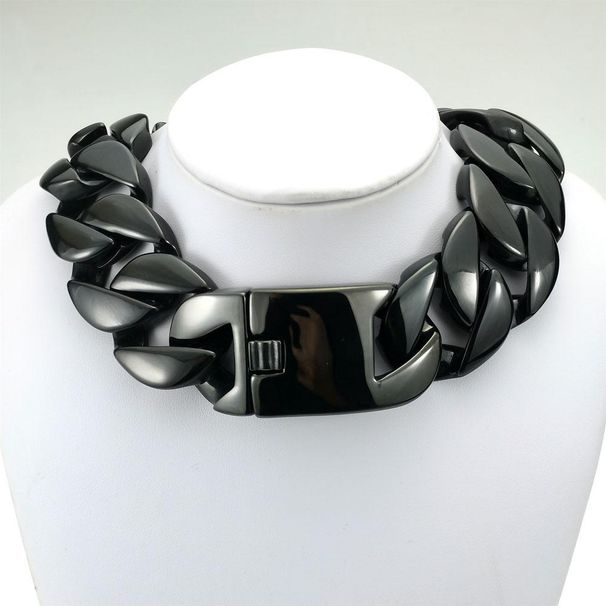 Black Vacuum Plating 316L Stainless Steel Width 32mm Very Heavy 40-55cm Big Necklace_ipsvogv.com