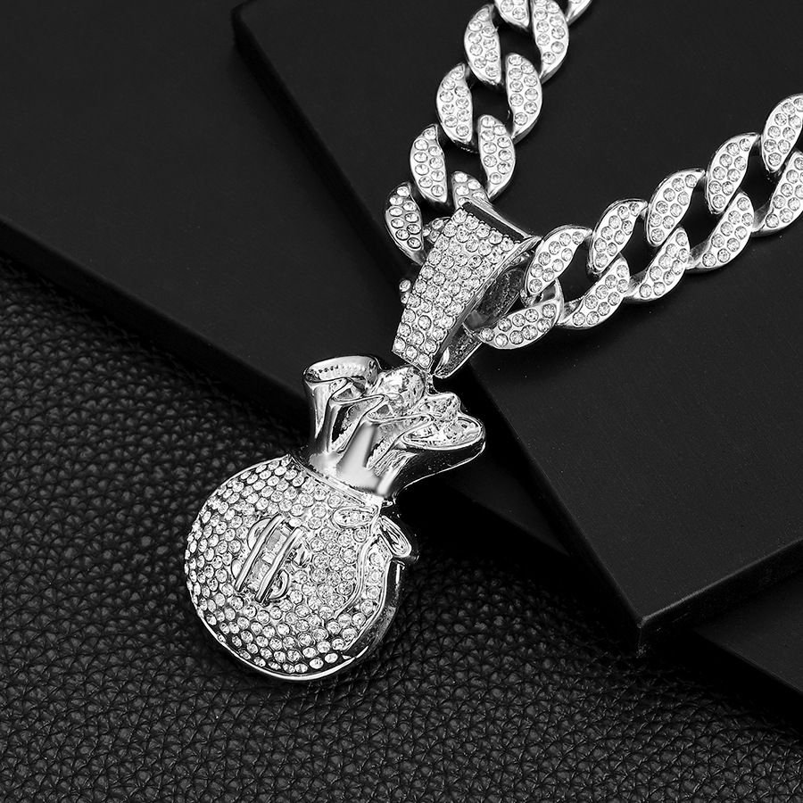 Niche Chinese Style Money Bag USD $symbol Pendant Street Hip-hop Full Diamond Personalized Cuban Chain Jewelry_ipsvogv.com