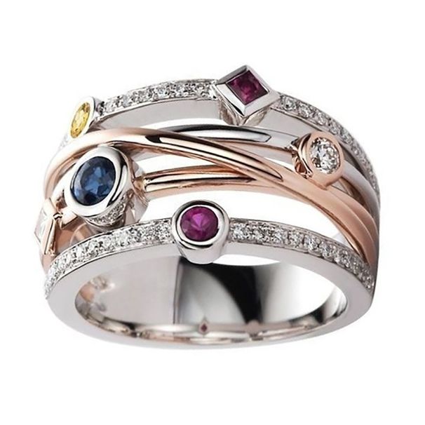 Cao Shi's Best-selling Hip-hop Style Accessories, Fashionable Geometric Lines With Multi-color Zircon Rings, Trendy_ipsvogv.com