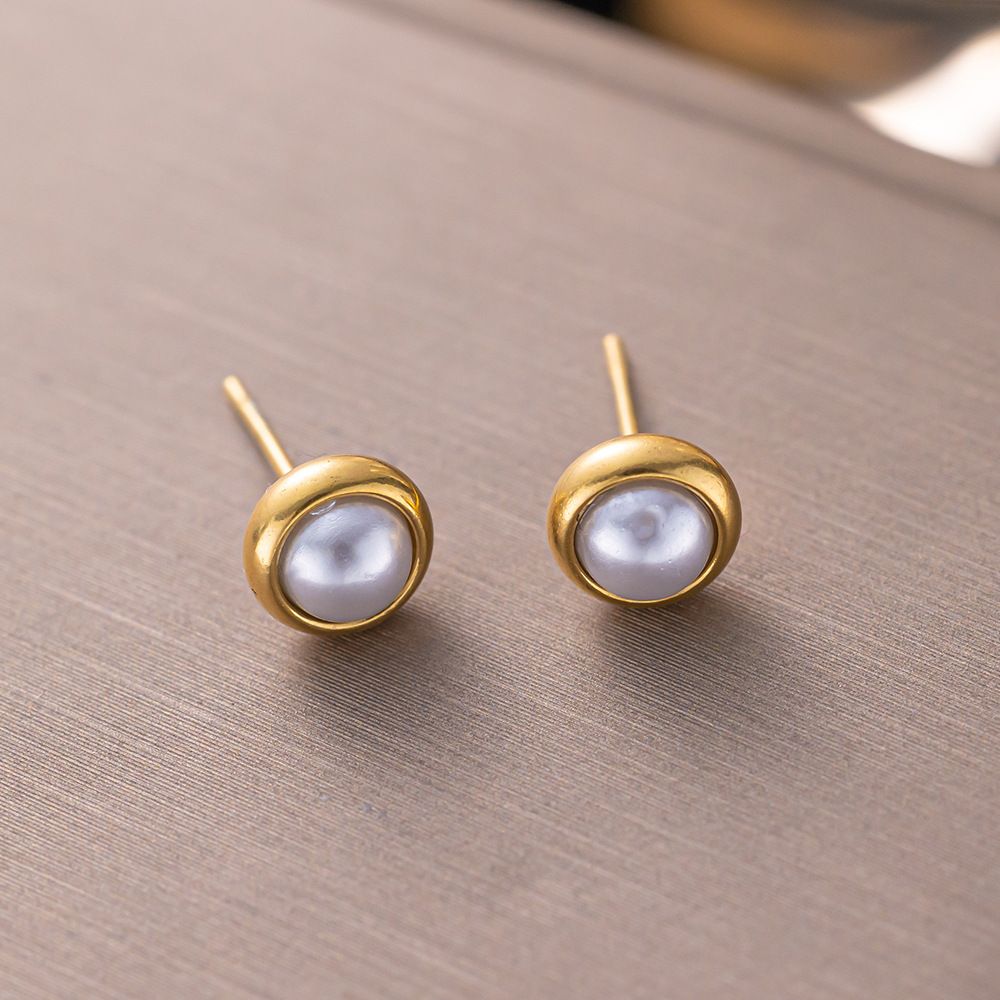 Fashion Round Pearl Stainless Steel Chain Bracelet Earring Necklace Accessory Set_ipsvogv.com