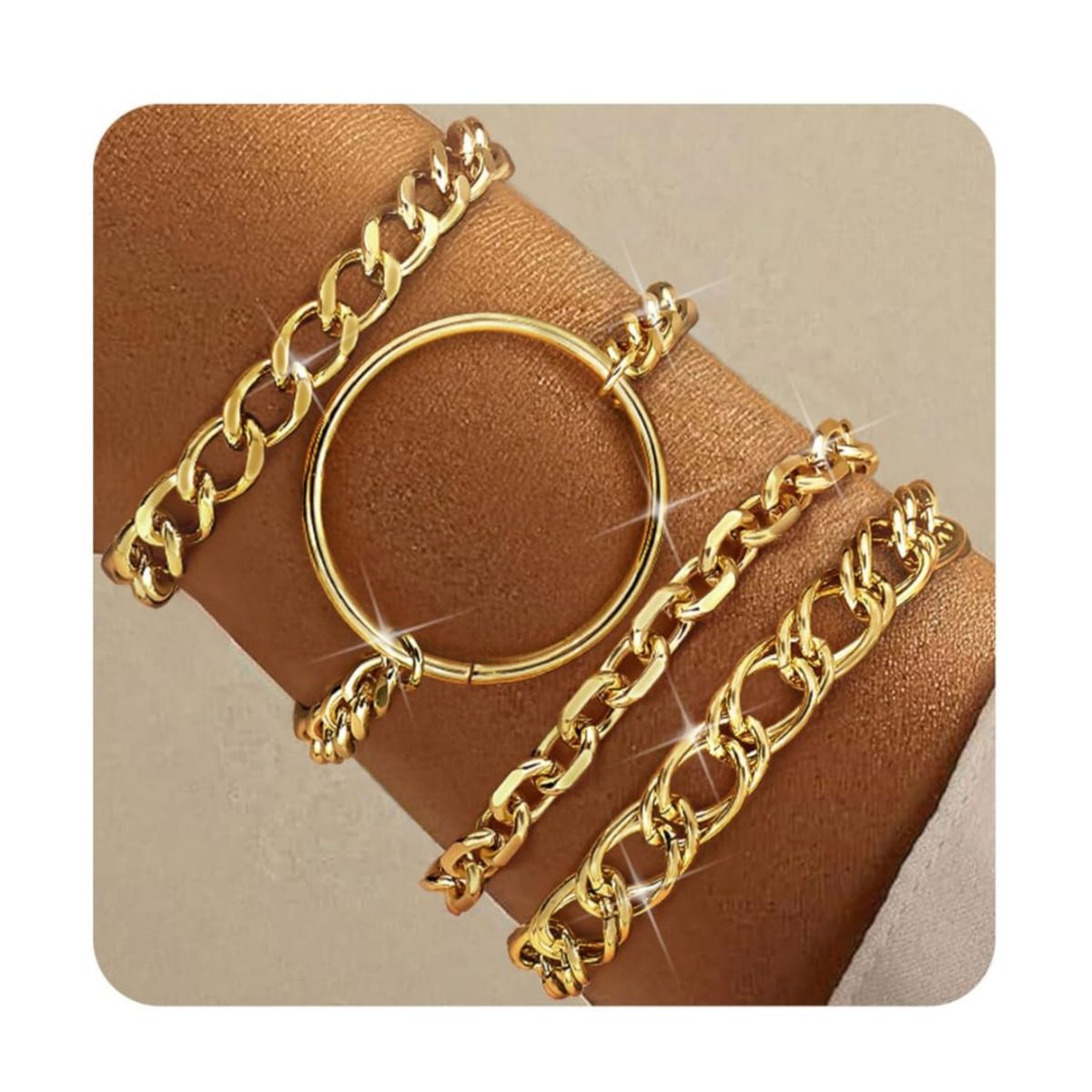 Hot Selling Exaggerated Thick Chain Brass Real Gold Electroplated Bracelet Female Hip Hop Geometric Ring Retro Bracelet_ipsvogv.com