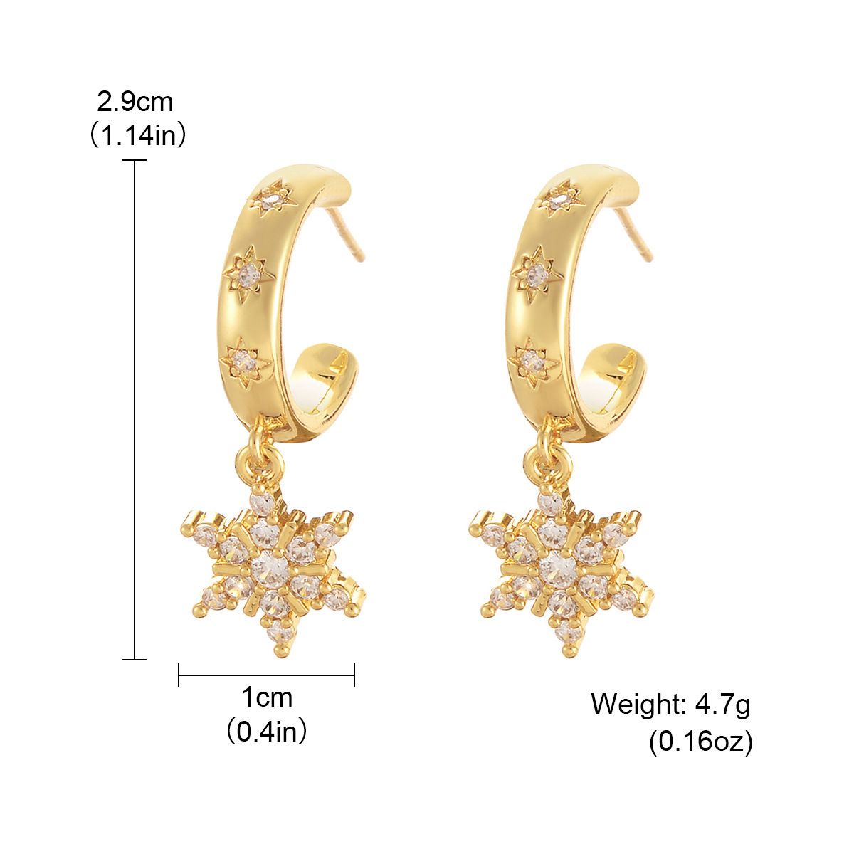 Dinner Hostess! Starlight Snowflake Zircon Silver Needle Earrings C Shaped Sweet Female Forest Style All Match Light Luxury Earrings_ipsvogv.com
