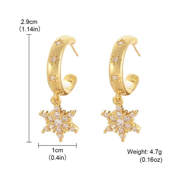 Dinner Hostess! Starlight Snowflake Zircon Silver Needle Earrings C Shaped Sweet Female Forest Style All Match Light Luxury Earrings_ipsvogv.com