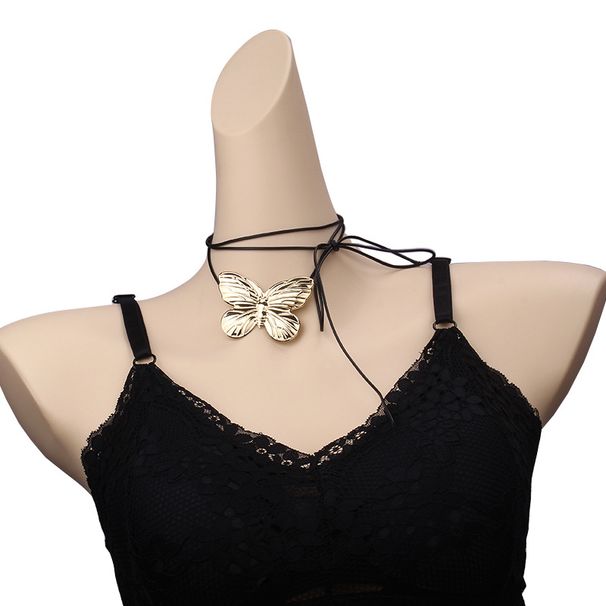 Jewelry Fashion Metal Butterfly Collar Simple Wax Thread Long Style Multi Use Trendy Tassel Necklace_ipsvogv.com