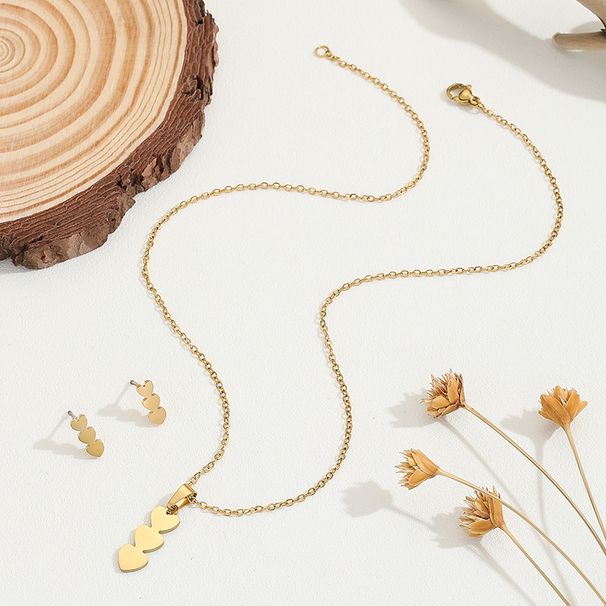 Small Fresh Countryside Style Korean Edition Tassel Necklace Women's Set String Love Design Clavicle Chain Earrings_ipsvogv.com