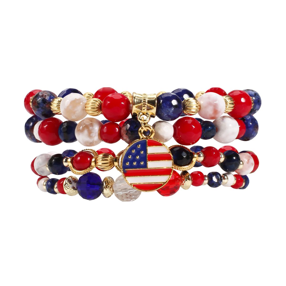 Handmade Patriotic Bracelet Set With 8mm Round Flag Pendants - Natural Stone Beaded Jewelry For Men And Women Independence Day Bracelet Bracelet Set_ipsvogv.com