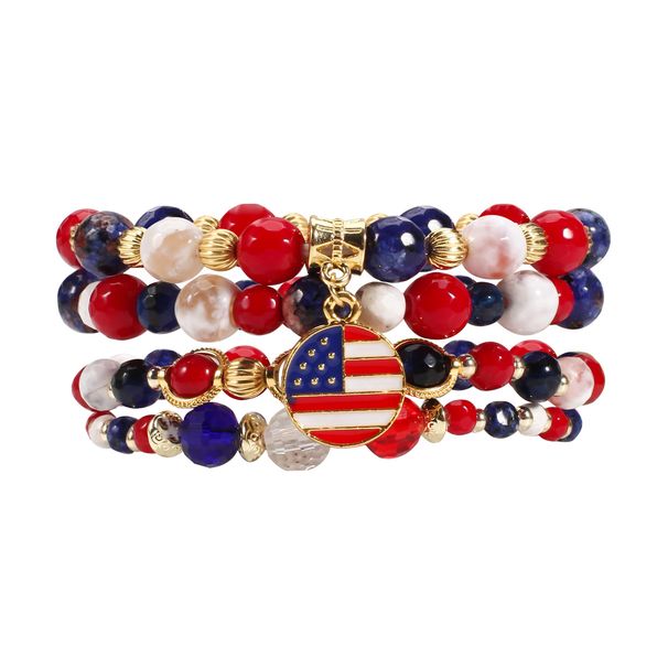 Handmade Patriotic Bracelet Set With 8mm Round Flag Pendants - Natural Stone Beaded Jewelry For Men And Women Independence Day Bracelet Bracelet Set_ipsvogv.com