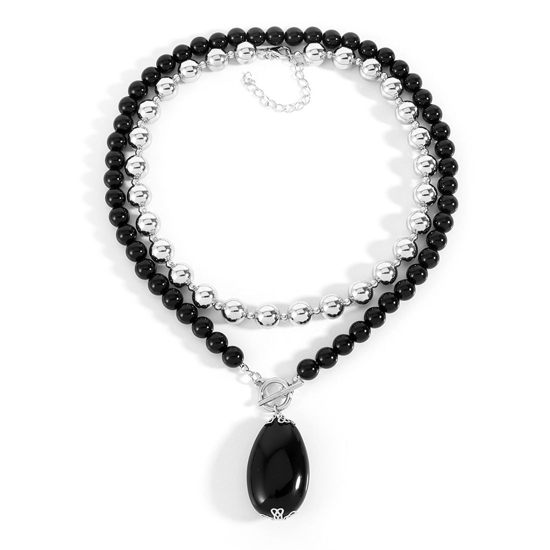 Beaded Two Piece Set Multi Layer Round Beaded Necklace Retro Water Drop Pendant Necklace_ipsvogv.com