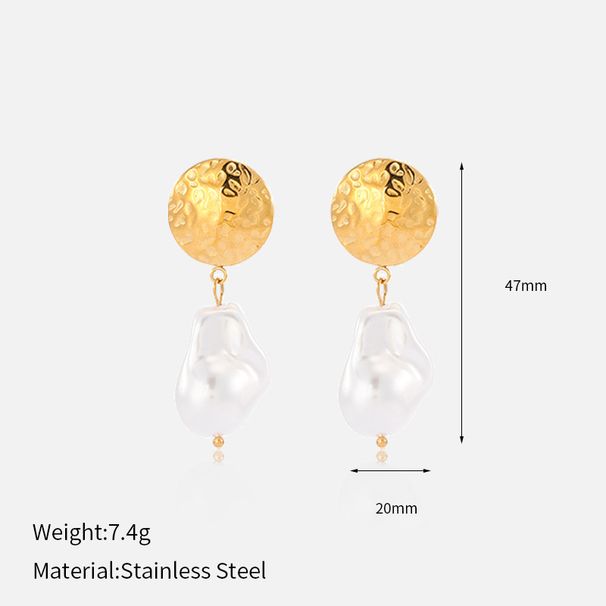 Women’s Jewelry Set Fashion INS Niche Design Style Titanium Steel Earrings Stainless Steel Plated Gold Pearl Pendant Irregular Earrings For Women_ipsvogv.com