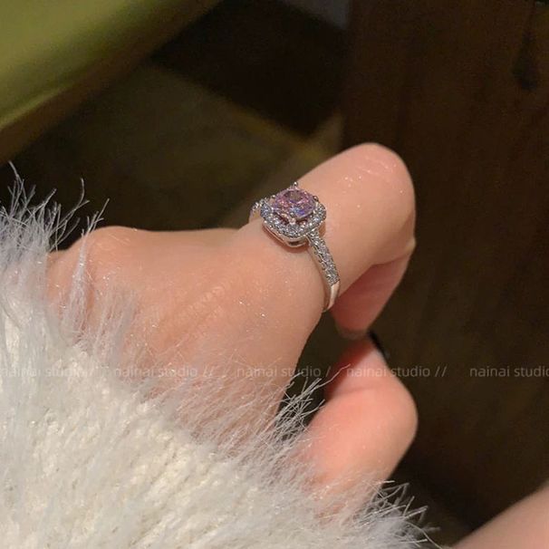 Pink Ring~Zircon Sparkling Inlaid High Super End Feeling Light Luxury Open Mouth Finger With Diamond Arrangement And_ipsvogv.com