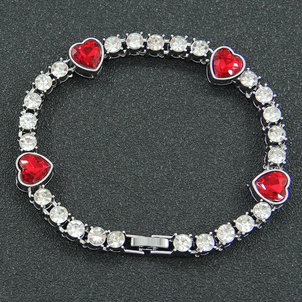 Hip hop personality peach heart red diamond patchwork necklace accessories trendy men and women's love neck collarbone_ipsvogv.com