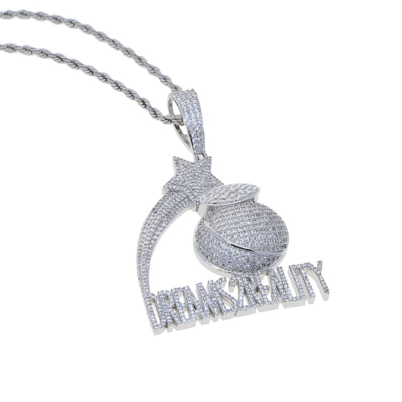 Men's Jewelry - DREAMS 2REALITY Hip Hop Pendant Necklace With Zircon Stones, Silver & Gold Plated Cuban Chain, 24 Inches Inlaid Zircon Necklace_ipsvogv.com