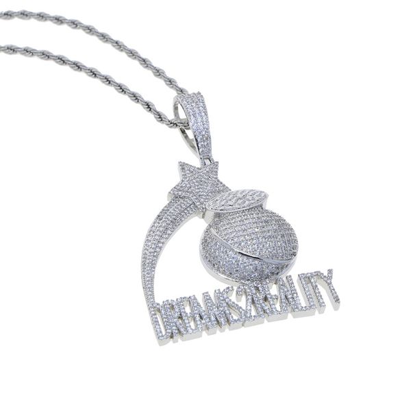 Men's Jewelry - DREAMS 2REALITY Hip Hop Pendant Necklace With Zircon Stones, Silver & Gold Plated Cuban Chain, 24 Inches Inlaid Zircon Necklace_ipsvogv.com