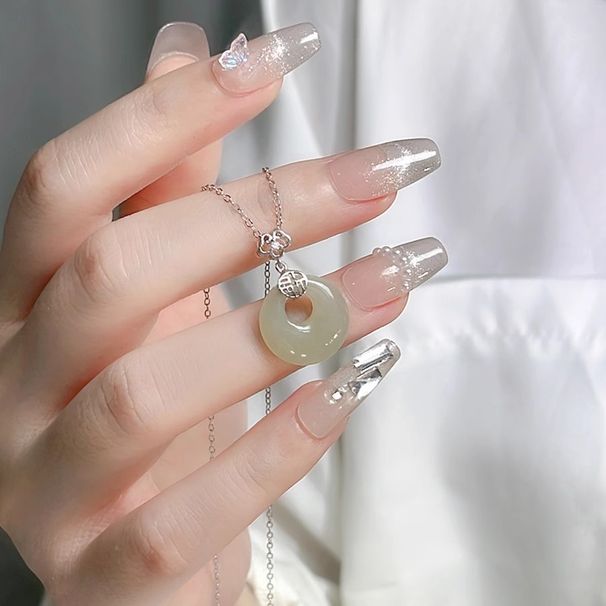 S999 Sterling Silver Simple Peace Buckle Hetian Jade Necklace Female Pendant Jade Clavicle Chain New Chinese Style Jewelry_ipsvogv.com