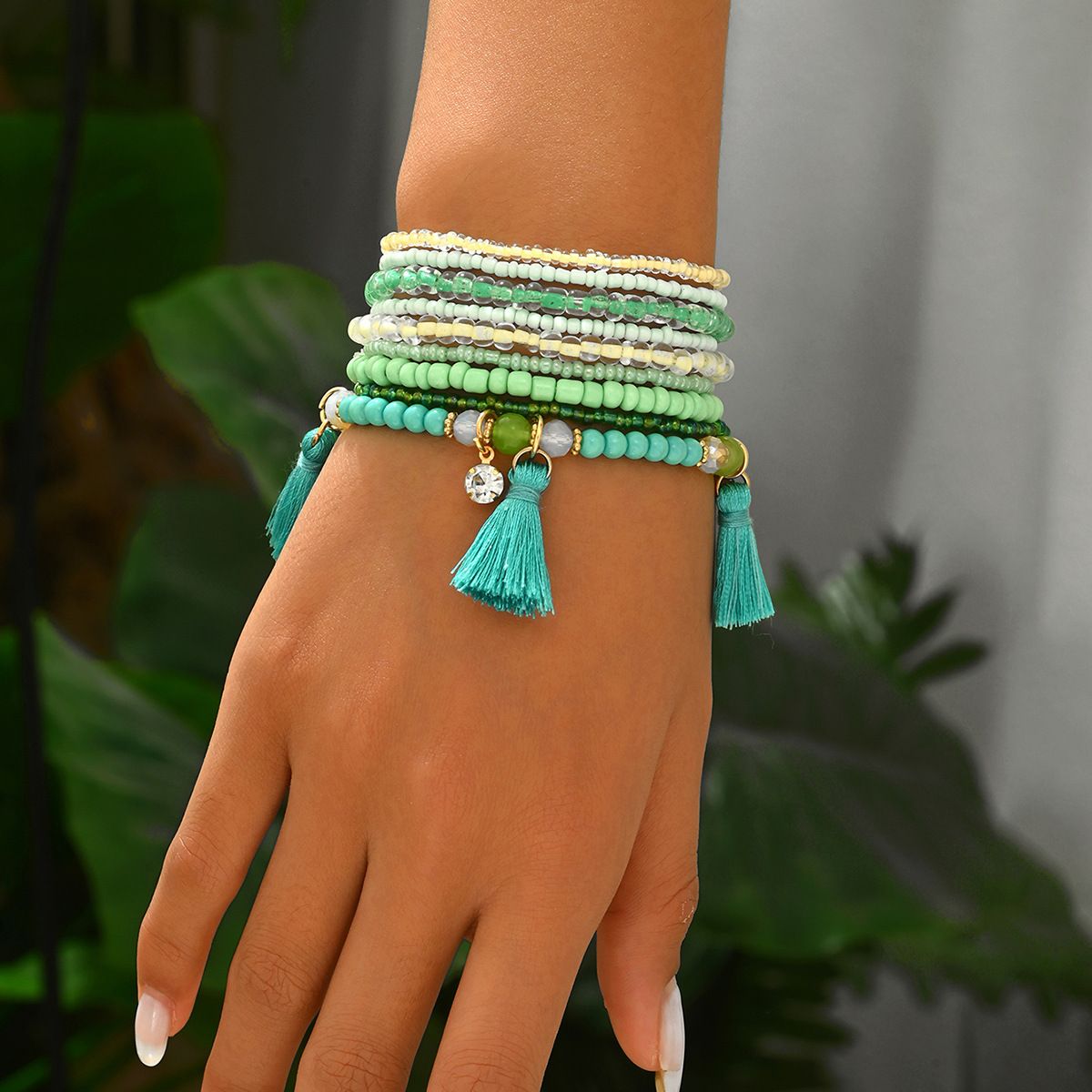 Geometric fashion OL women's bracelet set, niche woven rice bead design, versatile bracelet, personalized jewelry_ipsvogv.com