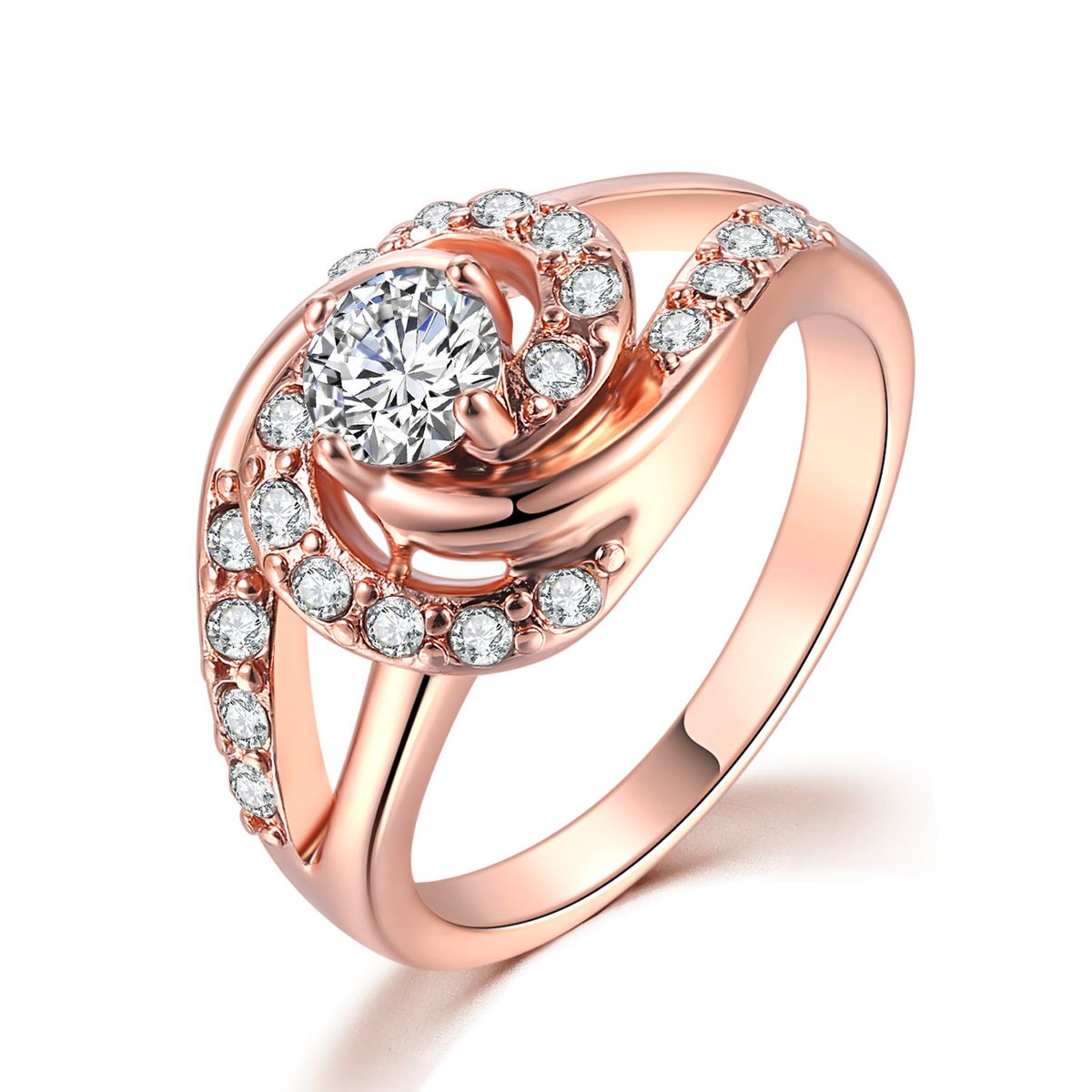 Unisex fashion spiral women's ring copper inlaid zircon plated rose gold_ipsvogv.com