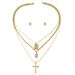 Personalized Cross Necklace & Earrings Set - Sterling Silver Multi-Layer Clavicle Chain, Comfort Fit Christian Jewelry Gift For Women_ipsvogv.com