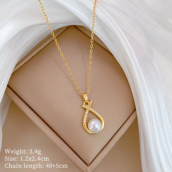 【 Titanium Steel 】 Necklace Earring Light Luxury Full Diamond Cross Pearl Personalized Temperament Banquet Earrings Set_ipsvogv.com