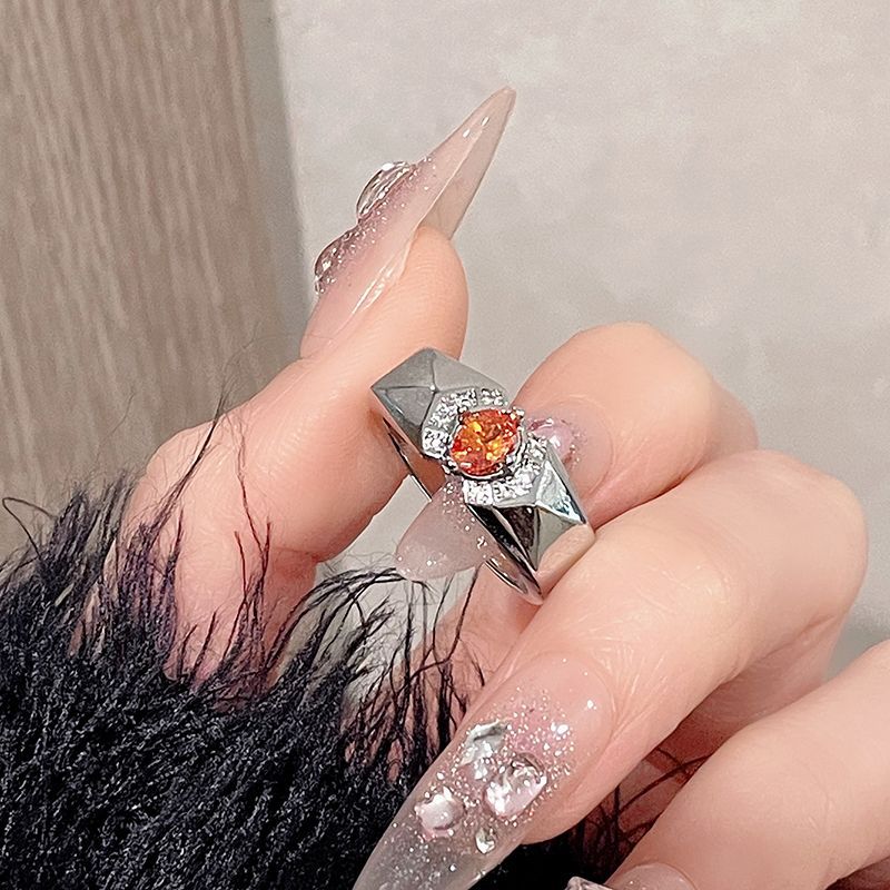 Red Zircon Open Ring, Cross Shaped, Light Luxury, High-end, Ins, Cool Style, Personality, Niche Design, Ring For Women_ipsvogv.com