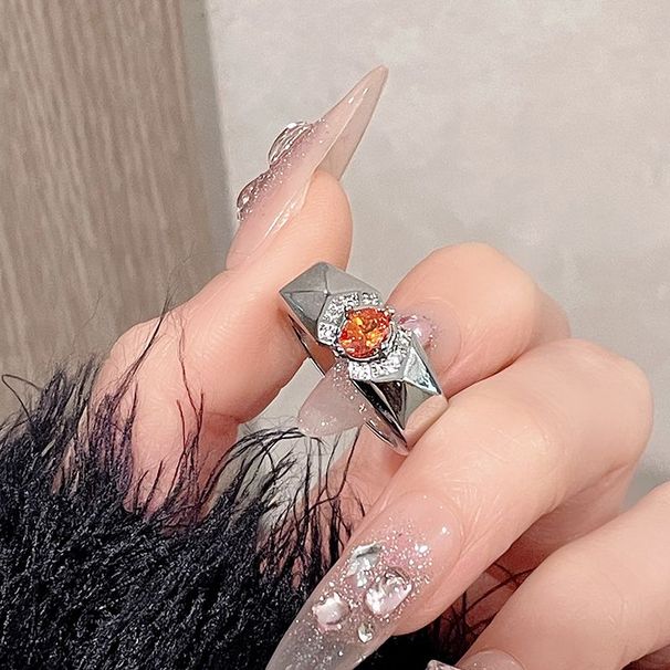 Red Zircon Open Ring, Cross Shaped, Light Luxury, High-end, Ins, Cool Style, Personality, Niche Design, Ring For Women_ipsvogv.com