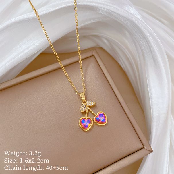 【 Titanium Steel 】 Necklace Earring Light Luxury Full Diamond Colorful Stone Cherry Personalized Temperament Banquet_ipsvogv.com