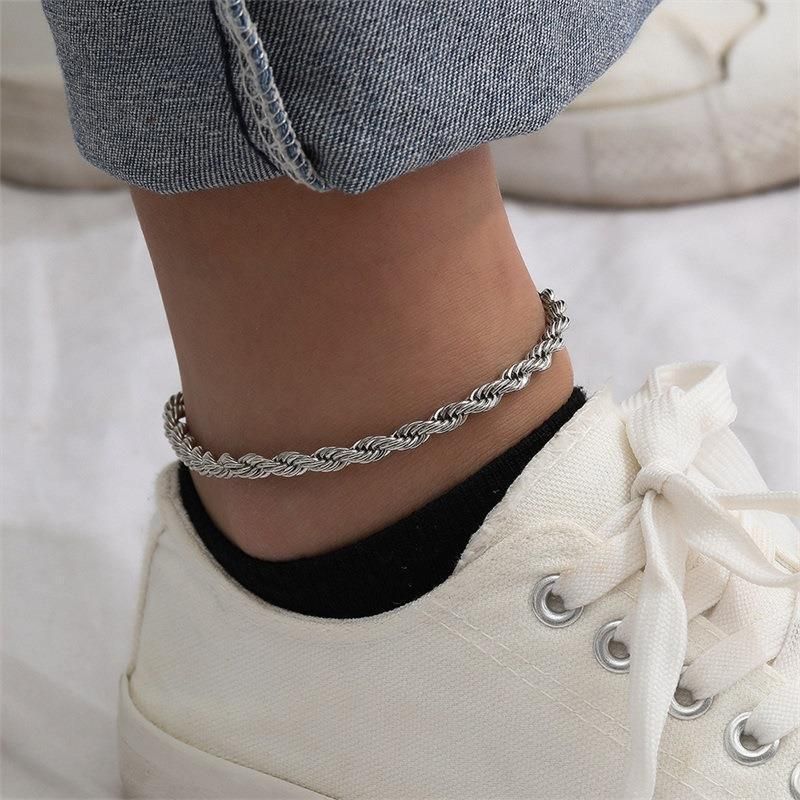 Women’s Jewelry Set FashionSimple Stainless Steel Twist Chain Anklet For Women 3/4MM Titanium Steel Vacuum Plated Chain Hot Selling Jewelry_ipsvogv.com