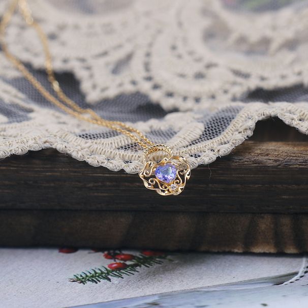Phoenix Jewelry Luxury Heart Ribbon Necklace New Silver Gold-Plated Natural Tanzanite_ipsvogv.com