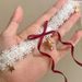French Style White Lace Bow Ribbon Necklace High-Value Christmas Bell Choker Clavicle Chain_ipsvogv.com