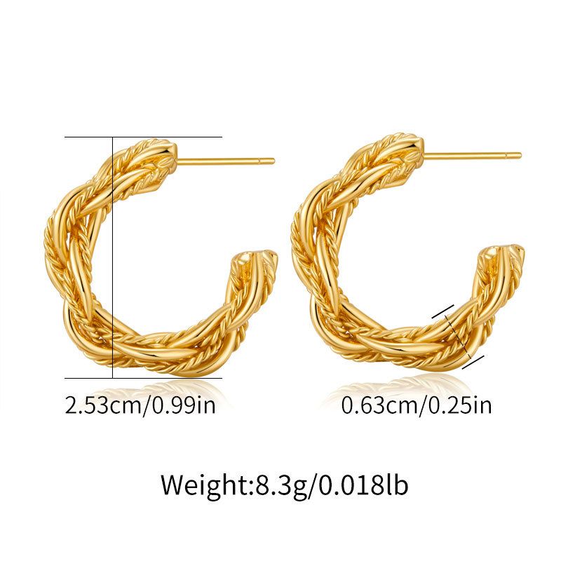 Color preserving retro earrings, geometric lines wrapped design, twisted personality earrings for women, copper plated with K real gold_ipsvogv.com