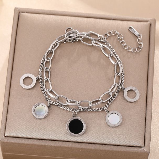 Titanium Steel Bracelet For Women, Black White, Double Layered Roman Numerals, Light Luxury, Simple And Versatile. Hand_ipsvogv.com