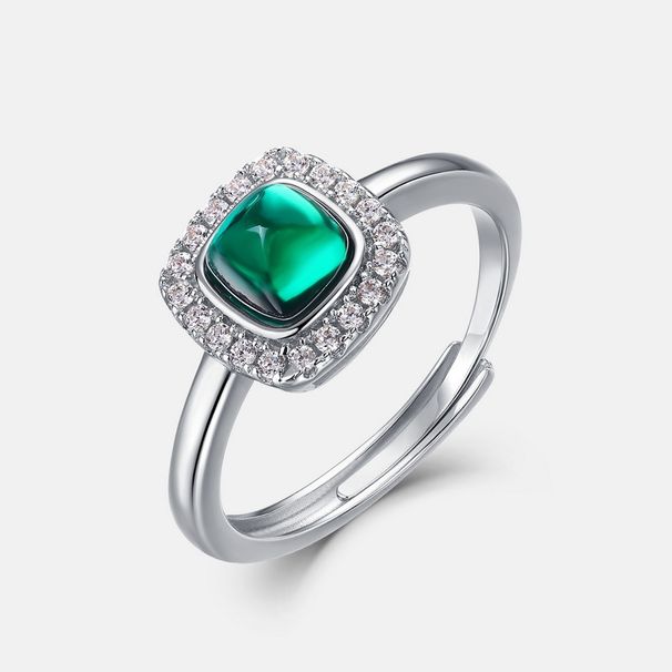 Cultivated Emerald Ring S925 Silver Inlaid With Smooth Colored Gemstone Open Finger Ring Retro Light Luxury_ipsvogv.com