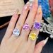 Ice J281 Purple Flower Sparkling Inlaid Lithium Carbon Zircon Open Princess Style High Fashion Women's Ring_ipsvogv.com