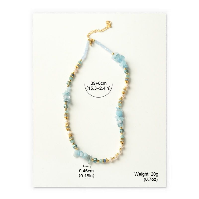 Aquamarine Pearl Necklace Bracelet Small Fresh Natural Stone Glacier Summer High End Healing Series Irregular Hand Jewelry_ipsvogv.com