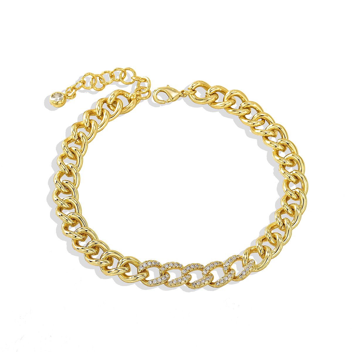 B0054 Copper Inlaid Zircon Figaro Chain Couple Bracelets Men's Bracelet Ins Hip Hop K Gold Accessories_ipsvogv.com