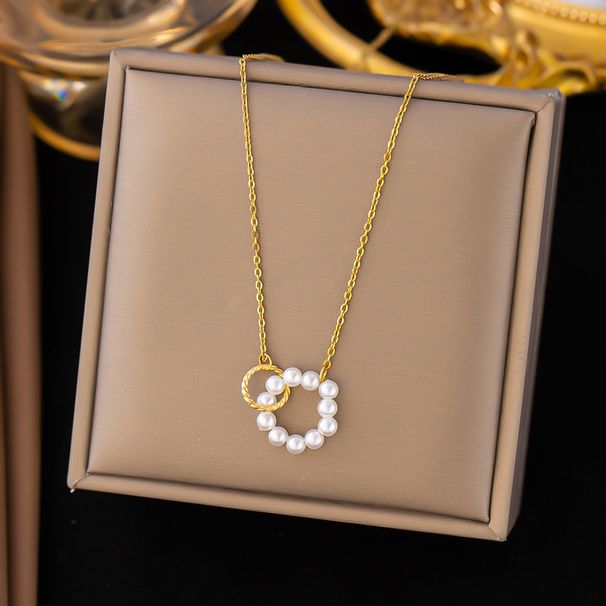 Pearl Double Ring Titanium Steel Necklace With Female Niche Design That Exudes A Sense Of Luxury And Temperament._ipsvogv.com