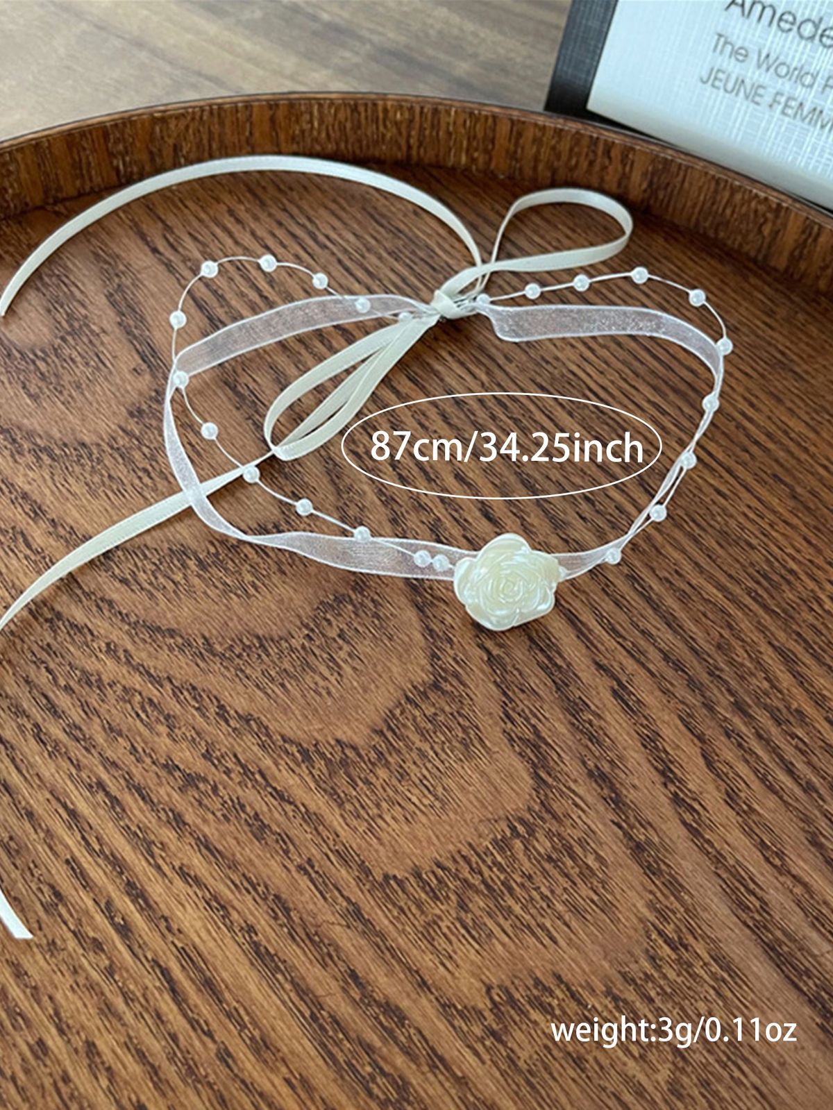French Style White Rose Pearl Choker Necklace With Mesh Lace Double Layer Ribbon Collar_ipsvogv.com