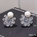 Cao Shi's Korean Edition Simple New Exquisite Snowflake Zircon Pearl High End Celebrity Style Earrings_ipsvogv.com