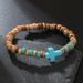 Hot Selling Coconut Shell Wood Chips Pine Stone Cross Men Hip Hop Handmade Beaded Elastic Wooden Bracelet_ipsvogv.com