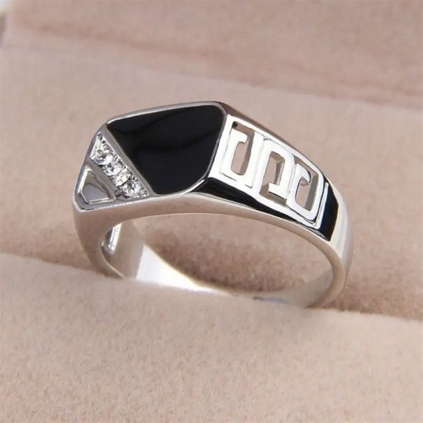New Personalized Creative Black Triangle Drip Oil Set Zircon Ring For Men's Fashion Style_ipsvogv.com
