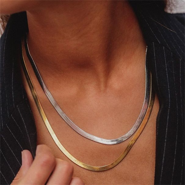 INS Simple Stainless Steel Necklace Fashion Men's and Women's Blade Chain Flat Snake Bone Chain Accessories_ipsvogv.com