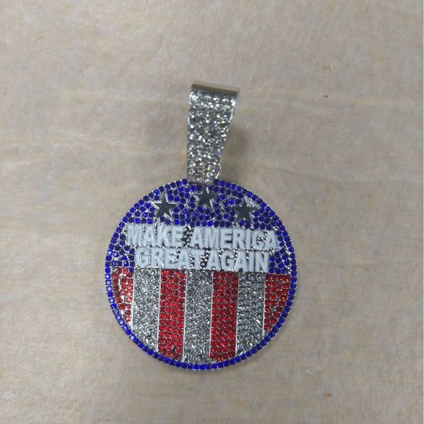 Round Brand Drip Oil White Make America Create AGAIN Letter Alloy Men's Necklace_ipsvogv.com